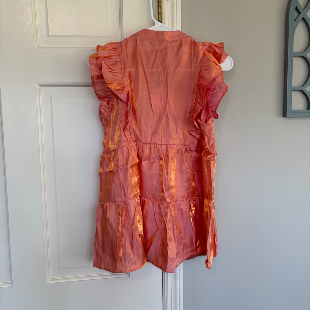 Umgee Coral-Orange Ruffle Sleeve Tiered Peasant Top - Picture 3 of 4